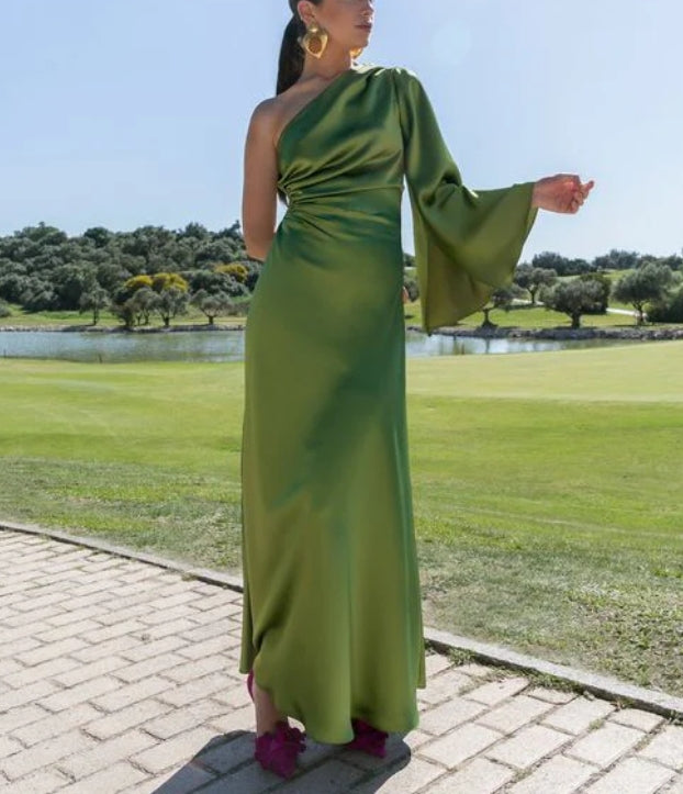Luolandi Green One Shoulder Long Prom Dress Formal Evening Dress Charming Party Dress